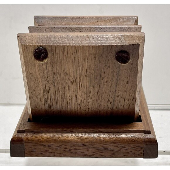 Vintage  Midcentury Modern Walnut Coaster Caddy w/ Enameled Maple Leaf - Picture 4 of 9